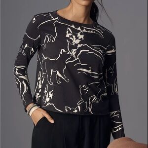 NWT Maeve Anthropologie Caitlin Boxy Tee Cat Print Top XS, Small Size NEW